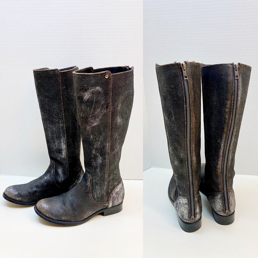 Frye Metallic Black Tall Leather Riding Boots